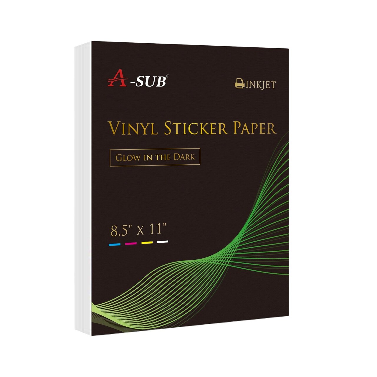 A-SUB Glow-in-the-Dark Vinyl Sticker Paper for Inkjet, Waterproof 8.5" x 11"
